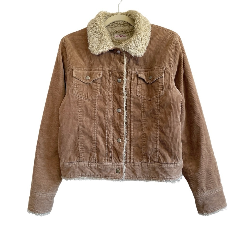 Y2k 2000s Gilmore Girls Sherpa Corduroy Jacket Button Quilted Interior Fur Trim